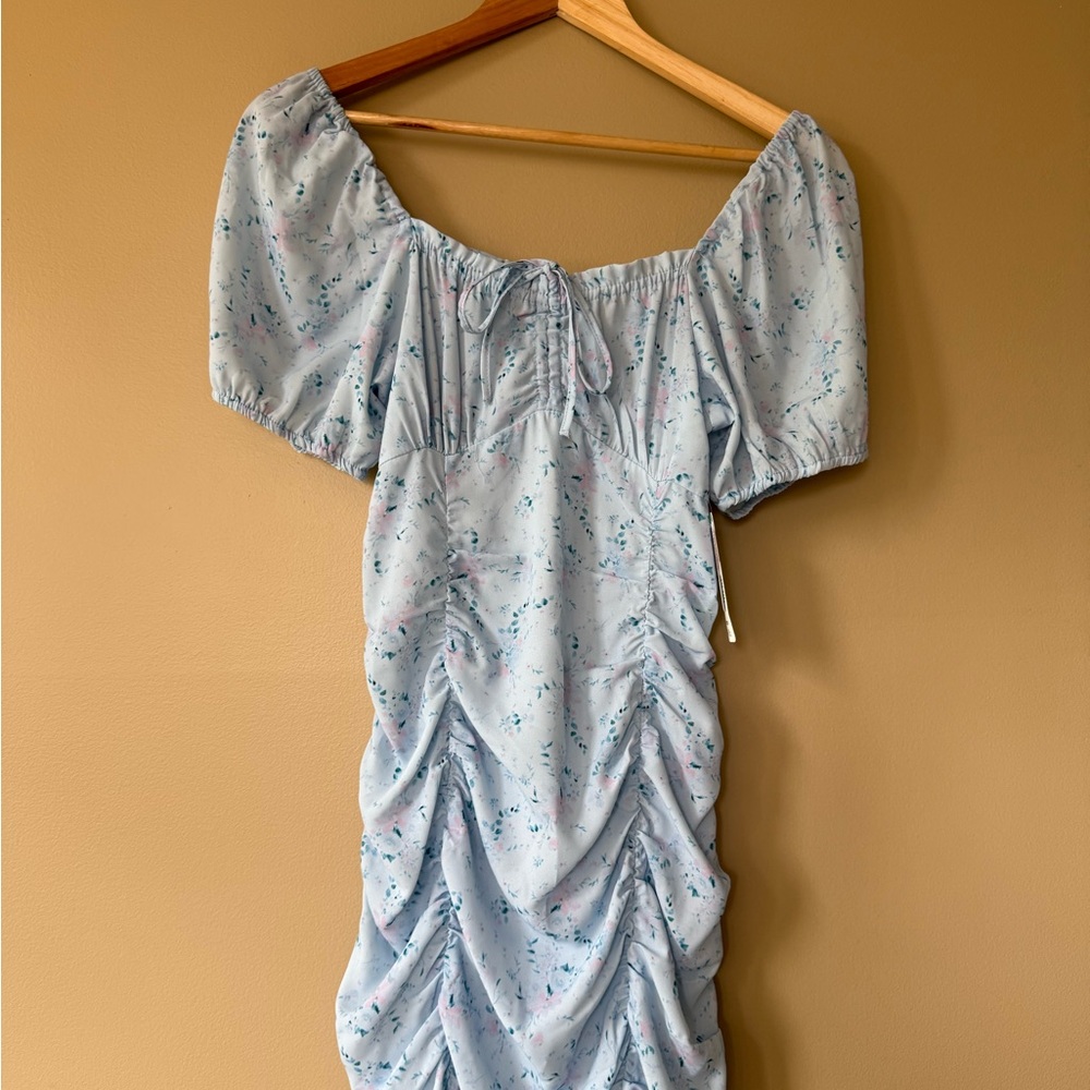 Simons Light Blue Ruched Mini Dress